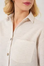 Kadın Keten Görünümlü Crop Gömlek 20339 - Krem
