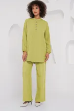 6678 Keten Tunik Pantolon İkili Takım - G.Yeşil