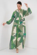 2423 Authentic Patterned Hijab Dress - A.Khaki