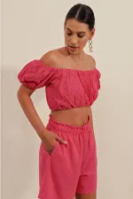 0481 Scalloped Strapless Blouse - Fuchsia