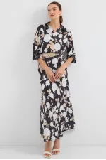 Ensemble deux pièces en satin à motifs 8018 - Noir