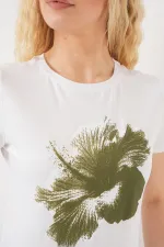 T-shirt basique imprimé pour femme 4349 - Kaki