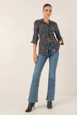 3721 Grafik Desenli Gömlek - M.Siyah