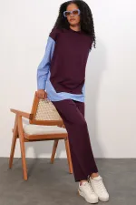 Women's Striped Woven Two-Piece Set 6750 - Burgundy Women's Striped Woven Two-Piece Set 6750 - Burgundy