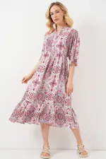 Kadın Desenli Kısa Kol Elbise 2562 - Kırmızı