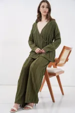 Kadın Örme Kimono Pantolon İkili Takım 30067 - Haki