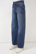 Kadın Bol Paça Yüksek Bel Palazzo Kot Pantolon 6656 - Lacivert