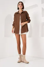 Chemise oversize en lin à poche unique 20153 - Marron clair