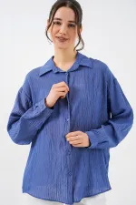 Kadın Uzun Oversize Gömlek 20320 - İndigo
