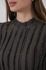 Kadın Dokulu Esnek Örme Bluz 975 - Antrasit