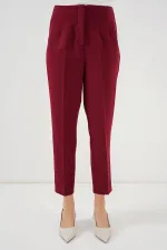 Pantalon taille haute en tissu 6650 - Bordeaux