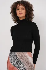 15896 Turtleneck Knit Sweater - Black