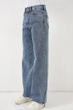 Women's Wide Leg High Waist Palazzo Jeans 6656 - Blue