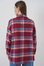 Kadın Ekose Desen Oversize Oduncu Gömlek 3854 A.Kiremit