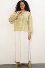 Women's Dandel Collar Plaid Shirt 20387 - Yellow