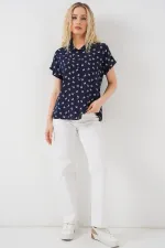 Chemise à manches courtes à motifs pour femme 20310 - Bleu marine