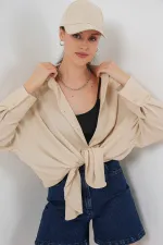 Chemise oversize en maille pour femme 20264 - Beige