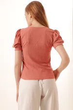 0409 Square Neck Knitted Blouse - Dusty Rose