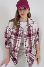 Chemise de bûcheron oversize à carreaux pour femme 3854 Rose foncé
