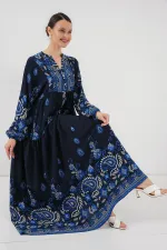 Robe hijab à motifs authentiques 2423 - Bleu marine 1