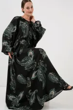 Kadın Balon Kol Uzun Tesettür Elbise 2464 - Y.Yeşil