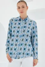 3721 Grafik Desenli Gömlek - Turkuaz