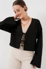 Kimono en lin noué sur le devant 960 - Noir