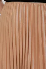 8009 Deri Görünümlü Piliseli Etek - Bisküvi