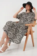 Robe à motifs à manches courtes pour femme 2553 - Noir