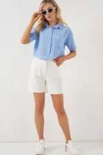 T-shirt court à manches courtes pour femme 20341 - Bleu