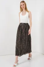 Kadın Kemerli Desenli Etek 8074 - Füme