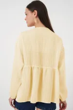 Chemisier à manches longues et lacets sur le devant pour femme 946 - Jaune