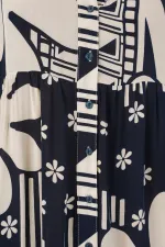 Kadın Desenli Uzun Tesettür Elbise 2585 - L. Lacivert