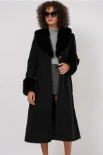 9149 Fur Detail Long Coat - Black