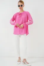 Chemisier brodé en maille pour femme 941 - Rose