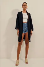 5833 Fırfırlı Kimono - Siyah