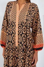 Robe hijab beige et noire en viscose pour femme 2423