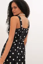 Women's Polka Dot Button-Front Strappy Midi Dress 2603 - Black