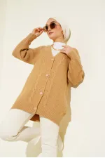 15768 Tesettür Triko Hırka - Vizon