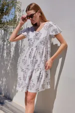 2352 V-Neck Short Dress - Light Brown