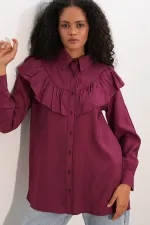 Women's Ruffle Detail Shirt Tunic 5994 - Burgundy