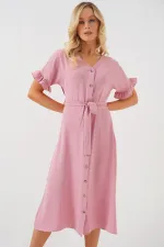 Robe boutonnée à manches courtes pour femme 2555 - Poudre