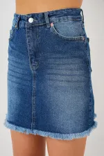 Women's Tassel Mini Denim Skirt 8051 - Navy Blue