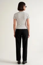 Chemisier à pois à manches courtes pour femme 40019 - Blanc