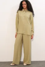 Women's Textured Shirt and Pants Two-Piece Set 6710 - Çağla Women's Textured Shirt and Pants Two-Piece Set 6710 - Çağla