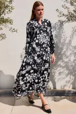 Robe hijab en viscose noire et blanche pour femme 2423