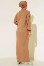 15900 Full Length Hijab Knit Dress - Tan