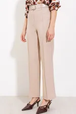 Women's Beige High Waist Fabric Trousers 6584 Women's Beige High Waist Fabric Trousers 6584