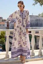 Robe hijab authentique à motifs 2423 - Violet