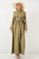 Women's Front Tie Linen Dress 2574 - Çağla